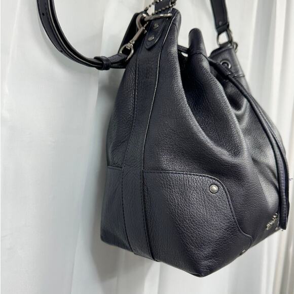 Coach Mickey Navy Blue Bucket Crossbody Leather Pebbled Shoulder Hobo Bag - Picture 5 of 14